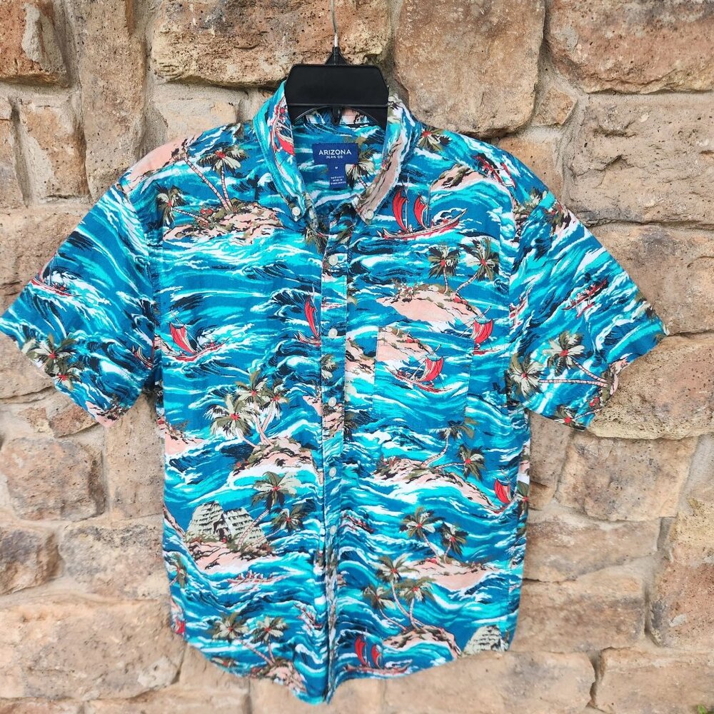Arizona Jean Co Men's M Tropical Print Short Sleeve Shirt with Pocket